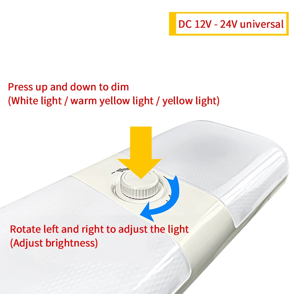 DC 12-24V RV Interior LED Light with Switch 3 Colors Stepless Dimmable Ceiling Dome Lights for Camper Van Travel Trailer