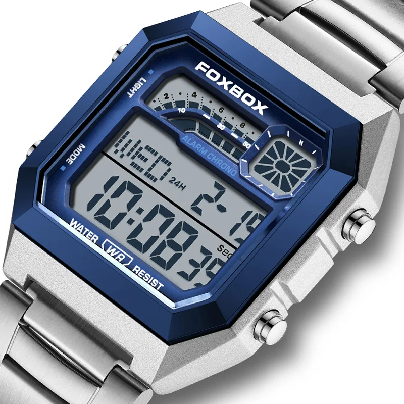 

FOXBOX Спортивные электронные часы на открытом воздухе Мужские многофункциональные часы Будильник Chrono Водонепроницаемые светодиодные цифровые часы с двойным временем