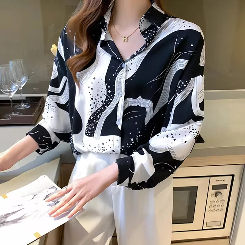 Casual Blouse Met Lange Mouwen Vintage Kleding Lente Nieuw Kantoor Dame Turn Down Kraag Luipaardprint Shirt Mode Gestreepte Tops 18972