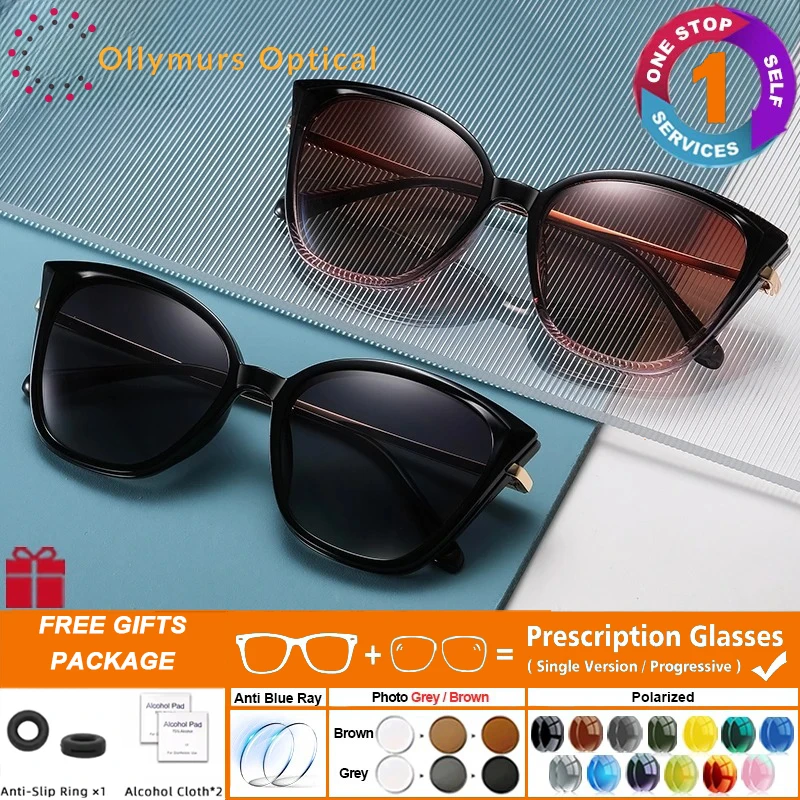 

OLLYMURS Women's Magnetic Clip-on Prescription Glasses Polarized Myopia Sunglasses Cat Eye Anti Blue Light Reading Glasses 91521
