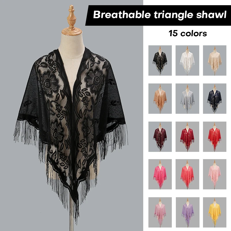 

New Summer Fall Hollow Out Lace Women Scarf Shawls Fringe Solid Pashmina Stole Wrap Hijab Shawl Wedding Evening Party Cloak