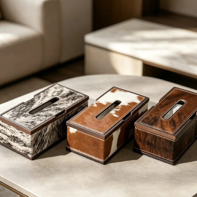 Luxury Horse Hair Tissue Box Rectangular Tissue Boxes Decorative Napkin Case Aesthetic Living Room Napkin Cases Table Decoration