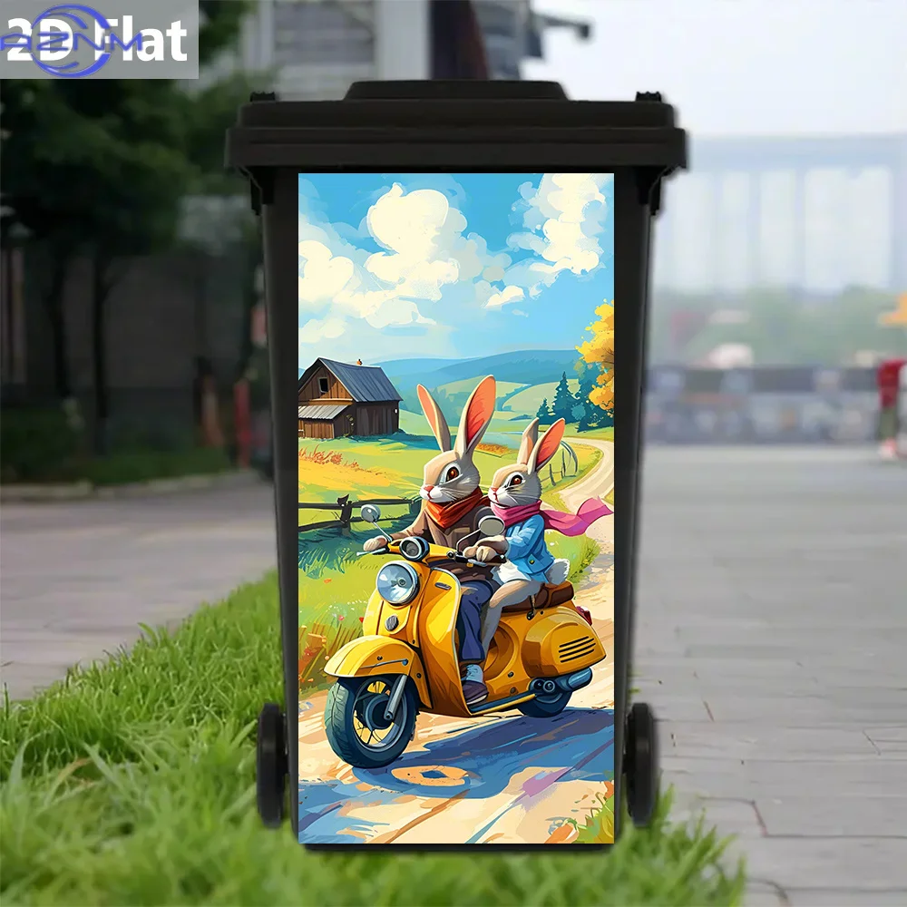 1pc of 2D Flat Rabbit Design on a Yellow Scooter (Fashion Style) PVC Sticker for Trash Cans, Waterproof And Removable, Ideal f