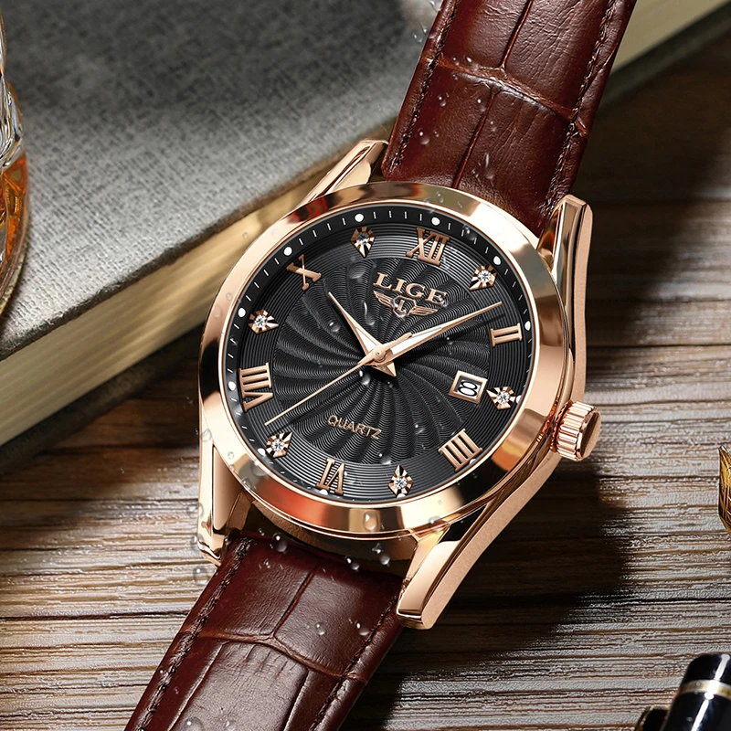 LIGE new brand men\'s watch classic original quartz watch waterproof leather strap calendar simple business fashion daily wear