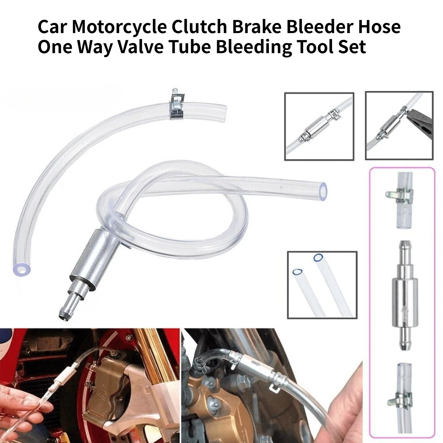 Motorcycle Gear Airbag - ชุดเครื่องมือไล่ลมเบรกและคลัตช์สำหรับรถยนต์และมอเตอร์ไซค์ พร้อมวาล์วทางเดียวและสายยาง