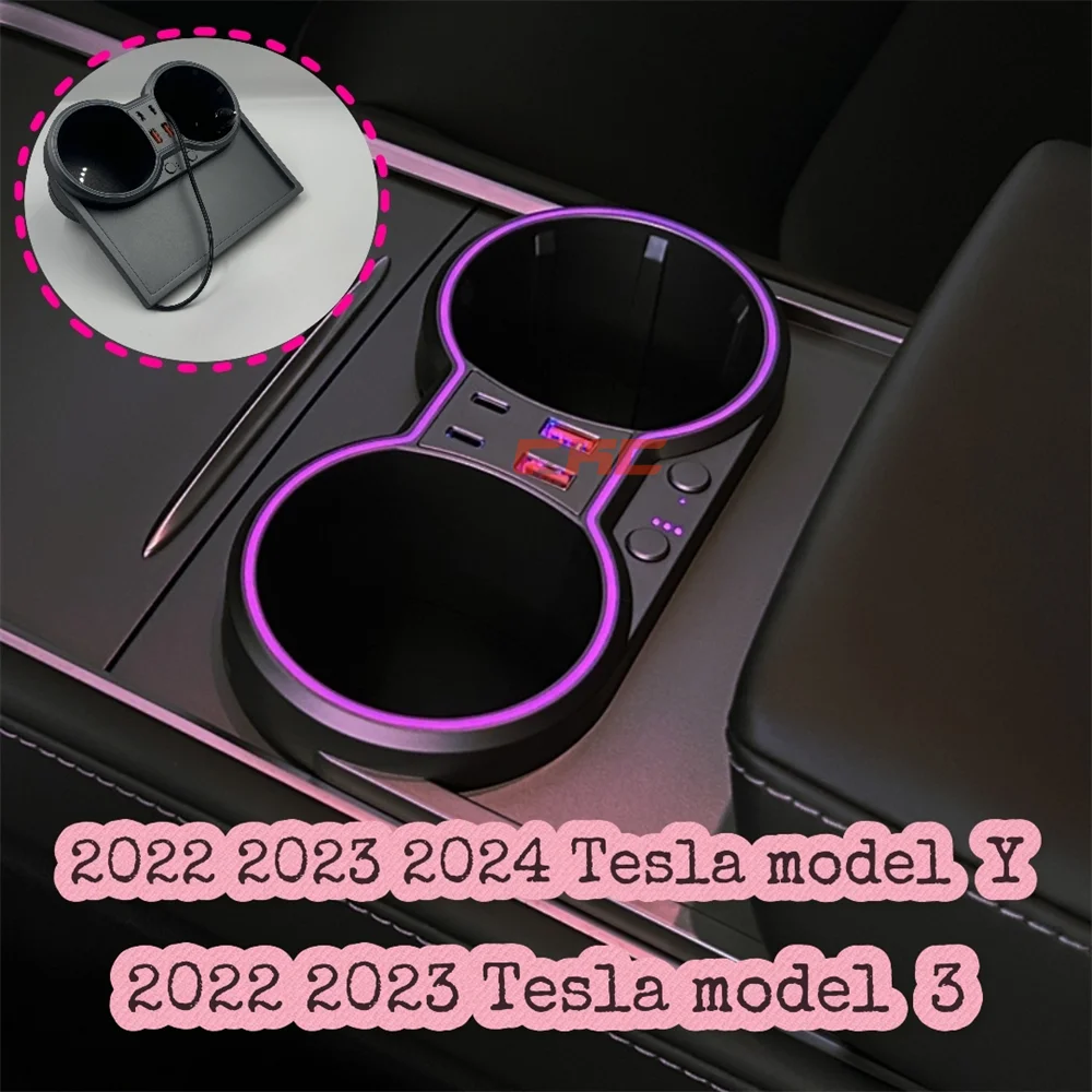 

Fragrance Expansion Dock Hub Cup Holder with Ambient Light for 2022 2023 2024 Tesla model Y and 2022 2023 Tesla model 3