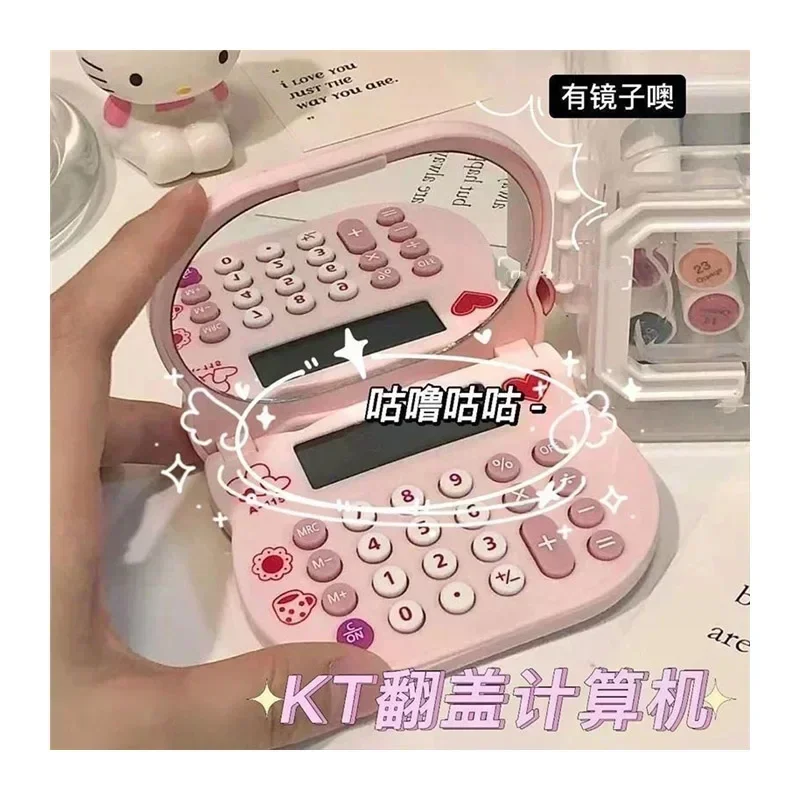 Sanrio-espejo portátil de Hello Kitty Kawaii para maquillaje, espejo pequeño para ordenador, calculadora, Kt, regalo