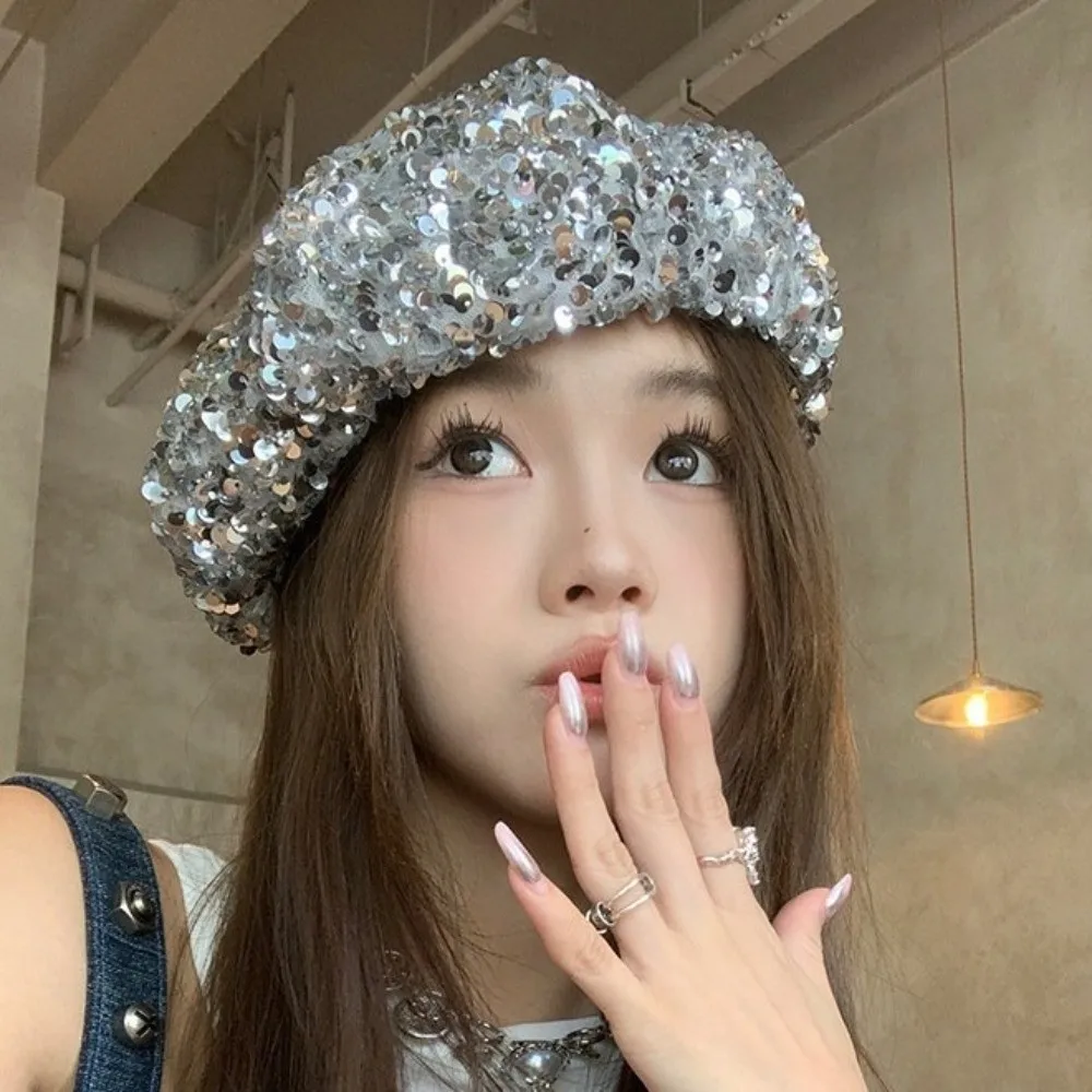 

Fashion Retro Glitter Sequin Beret Sparkling Trendy Fashion Painter Hat Casual Style Chic Design Lady Octagonal Cap Party