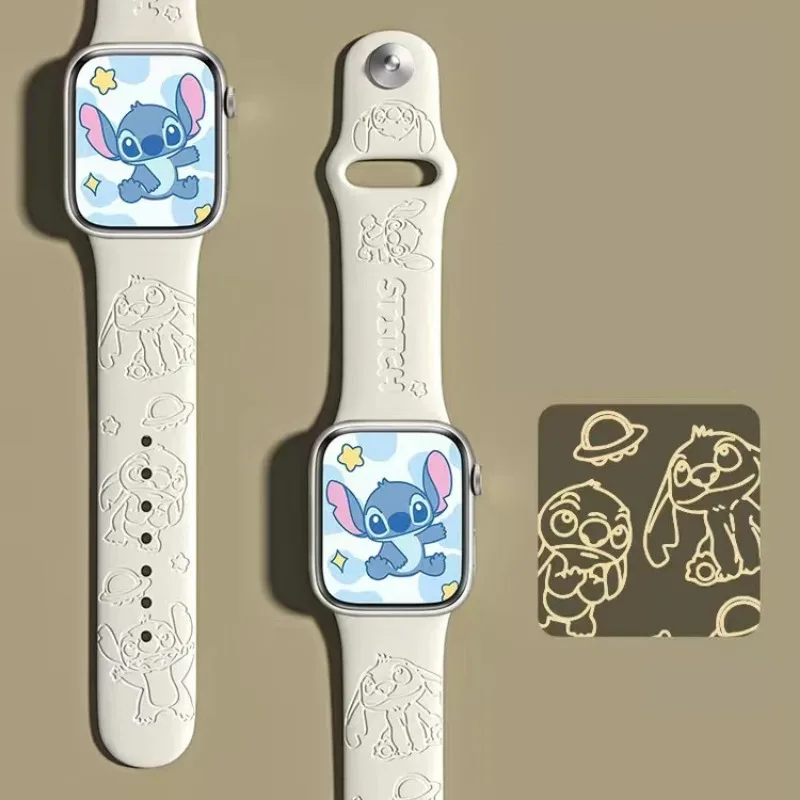 Disney Carved Stitch Strap for Apple Watch Band 44mm 40mm 45mm 41mm 38mm 42mm Silicone Solo Loop bracelet iWatch 8 ultra 7 6 5 3