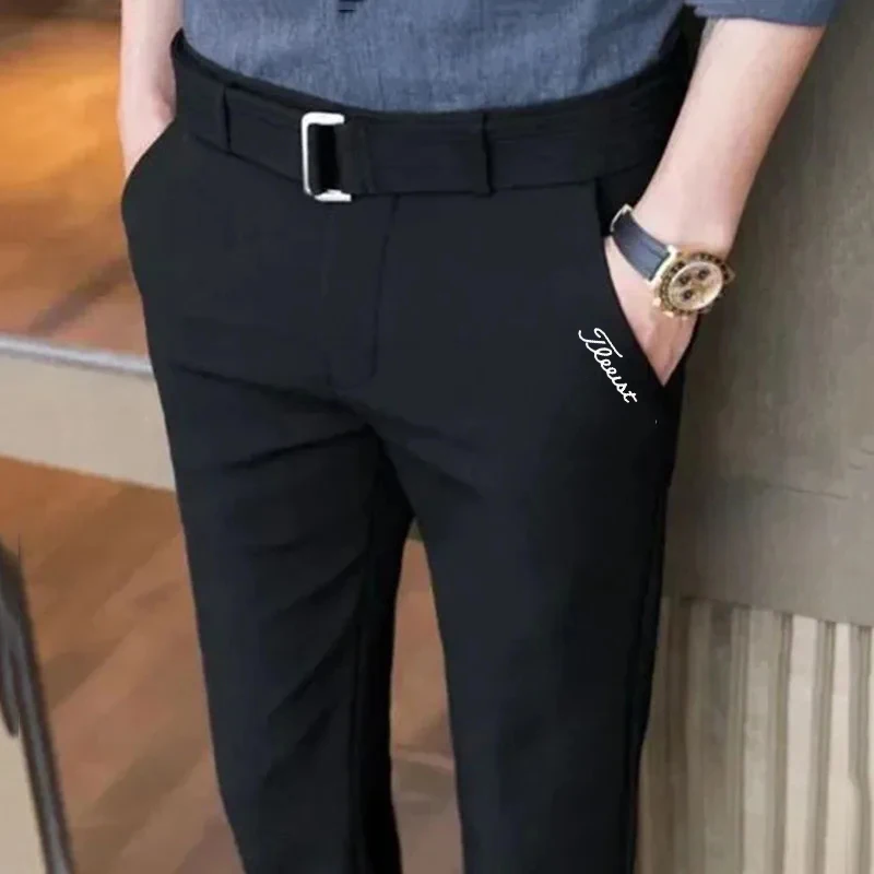 Spring and Summer Fashion Golf Pants Slim Pants with Belt Men\'s Pants Casual Business Trousers Pantalon Hombre Men Golf Clothing