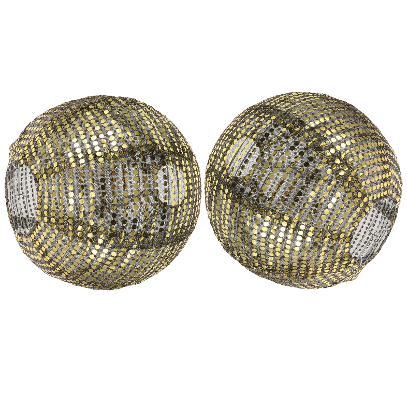 2Pcs Gold Sequin Lanterns Vintage Style Round Hanging Lamp Shade for Wedding Birthday Festival Interior Decorative Lighting