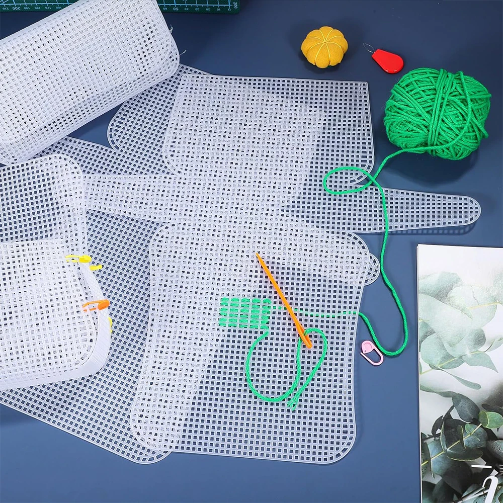 1Set Plastic Mesh Cloth DIY Handcraft Bags Weaving Material Sheet  Bag Grid Hook Metal Chain Buckle Knitting Crochet Accessories