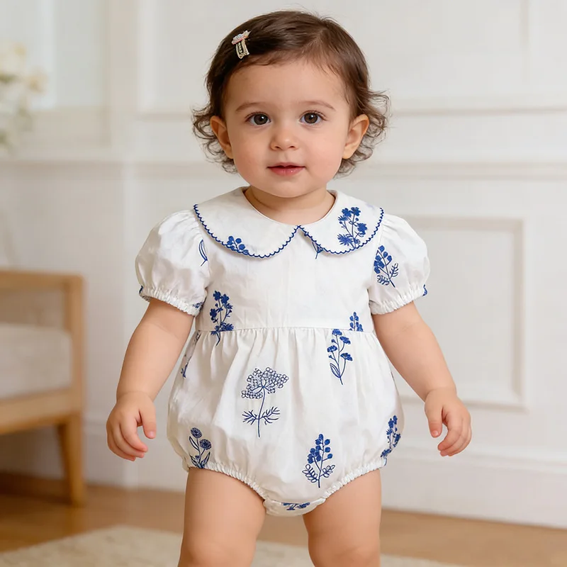 Girls Onesie 2026 Spring and Summer New Childrens Clothing Korean Style Girl Baby Elegant Embroidery Doll Collar Onesie