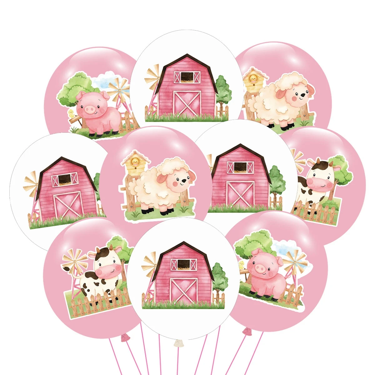 Pink Farm Animal Balloons Cow Pig Sheep Farmhouse Latex Balloons Baby Shower Girls Birthday Party Supplies Barnyard Theme