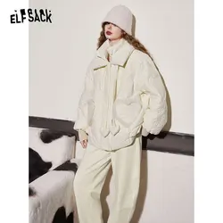 ELFSACK-Combinaison de duvet chaud pour femme, poche cœur, blanc, mi-long, décontracté, hiver, 2023