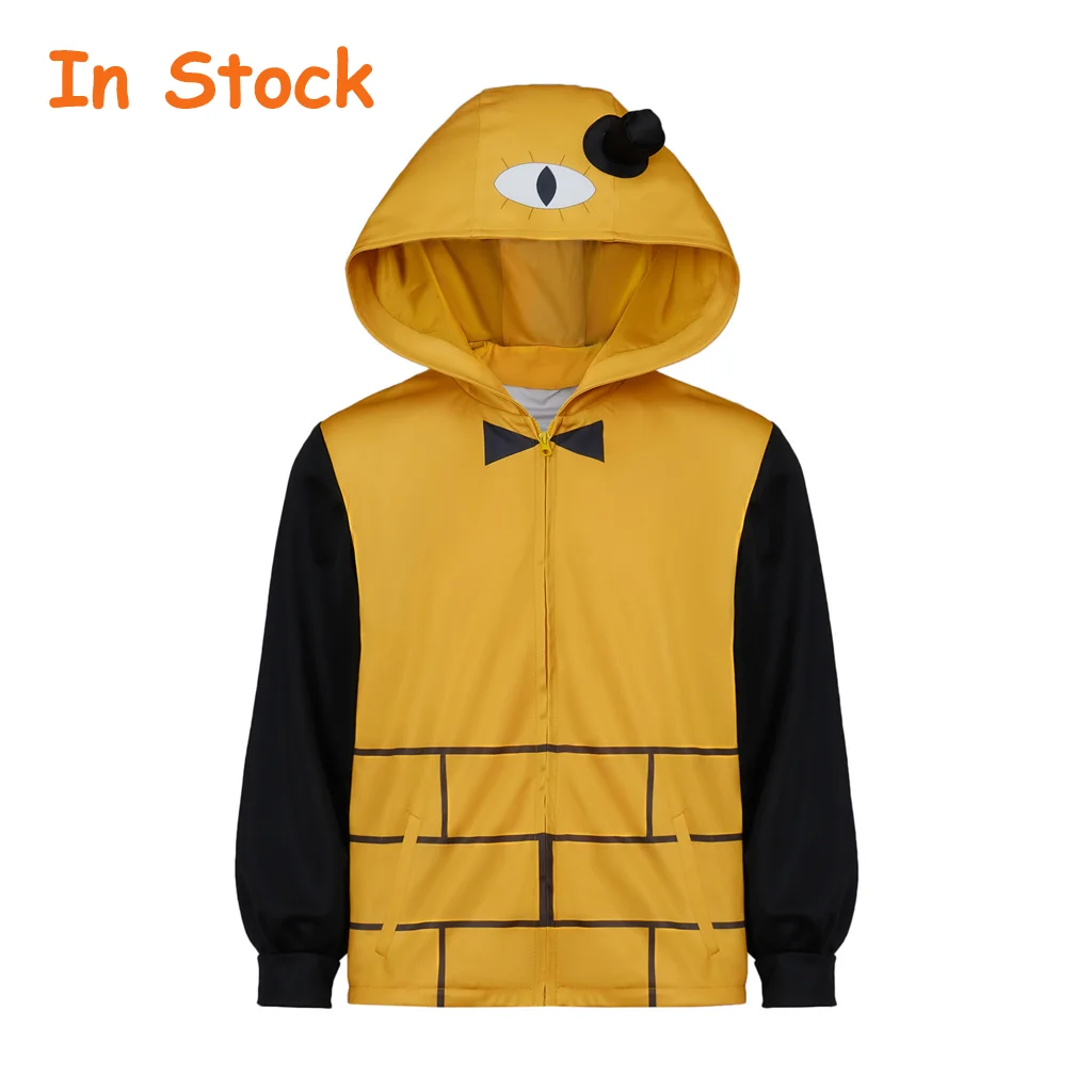 In Stock Bill Cosplay Cipher Costume Adult Men Yellow Hoodie Fall Winter Sweater Jacket Coat Halloween Spooky Cosplay