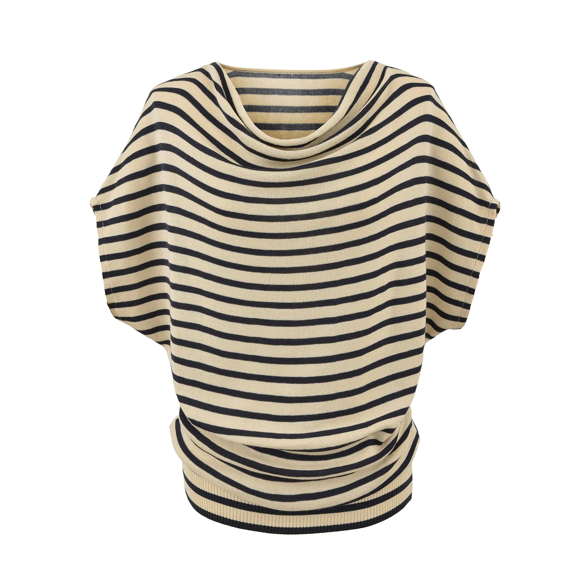

Pure Desire Style Asymmetrical Shoulder Striped Batwing Sleeve Short Sleeve T-Shirt for Women Summer New Sweet and Spicy S8