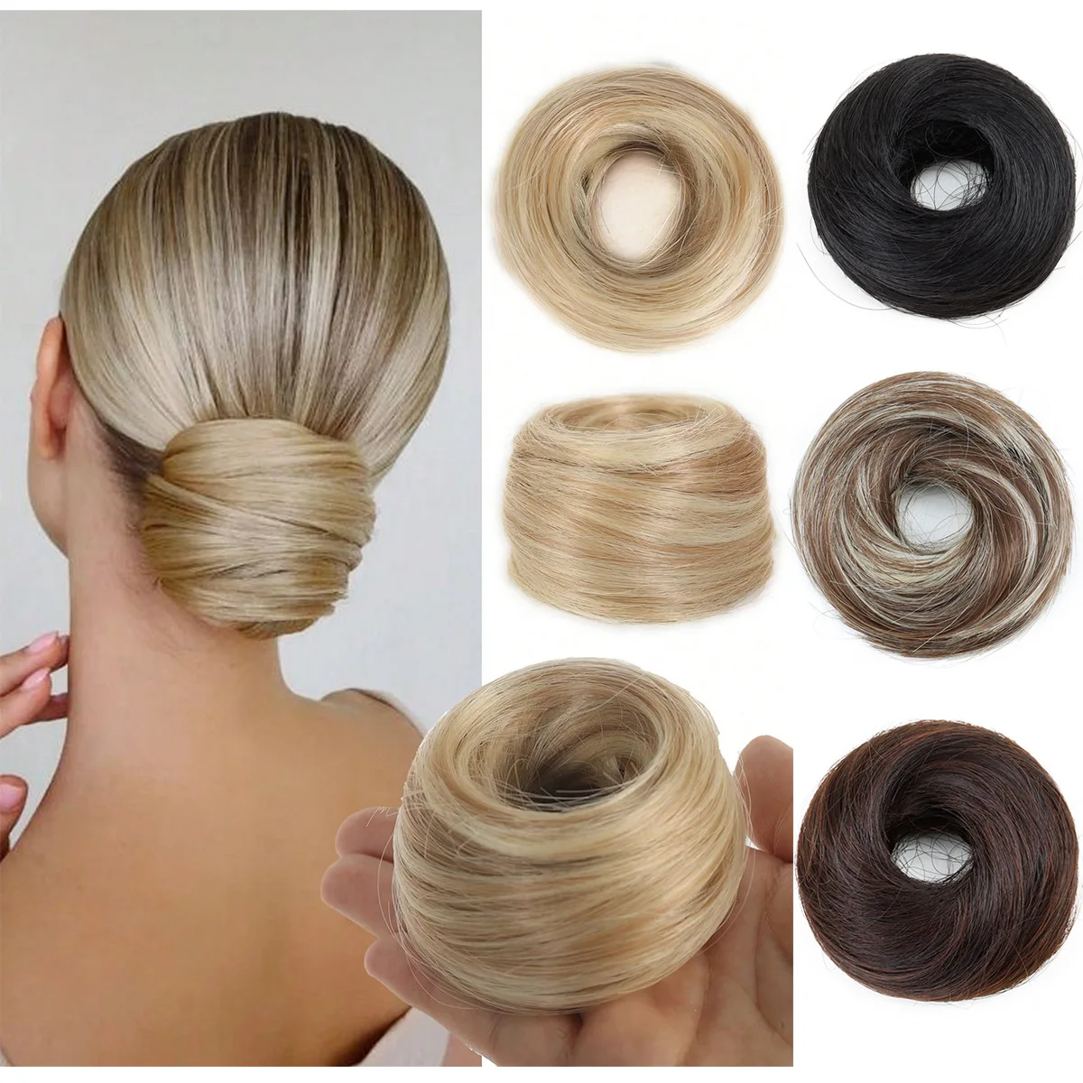 Synthetic Short Straight Hair Bun Chignon Hairpiece Ring Bun Hairstyle Heat-Resistant Easy to Wear Hair Accessories for Women