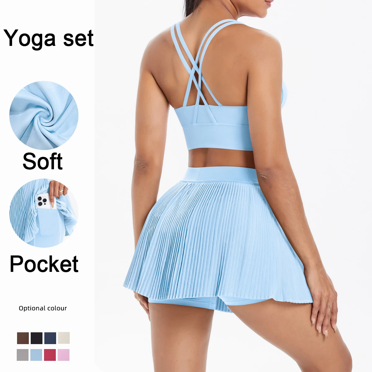 

2 шт. новый сексуальный комплект для йоги с открытой спиной и перекрестными бретелями, спортивный бюстгальтер, модные дышащие шорты-кюлоты для йоги с карманами, женский спортивный комплект для спортзала