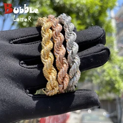 Bubble Letter Iced Out Rope Bracelet for Men Hip Hop Gold Color Full Cubic Zircon Rock Street Fashion Jewelry 2022 Trend