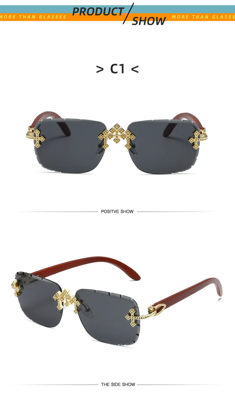 Steampunk Randlose Quadratische Sonnenbrille Männer 2026 Luxus Marke Vintage Schneiden Objektiv Sonnenbrille Für Männliche Trendy Rahmenlose Shades UV400 – Detail 7