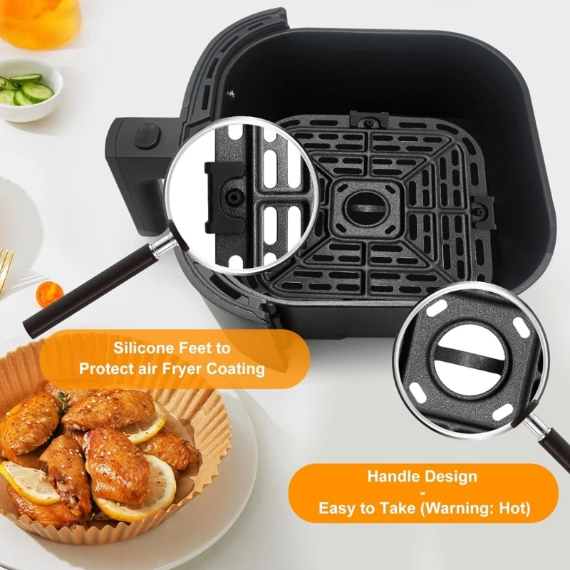 Air Fryer Grill Pans Accessories for 4 Quart Air Fryers Vegetables Delicious Meals Square Stainless Steel Crisper Plate