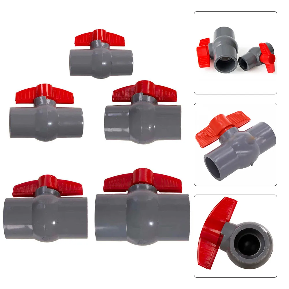 1PC PVC Ball Valve With Bond Connection 20-50mm Spherical Disc Flow Control Shut Off Valve Red/Grey For Water Pipe Aquarium