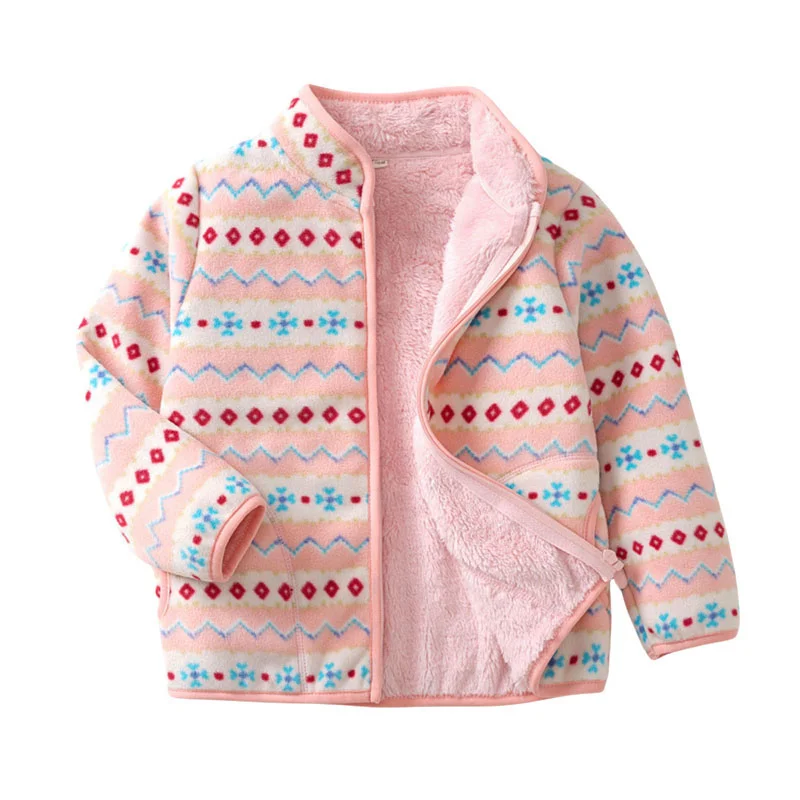 

2-8T Hot Selling Thick New Arrival All Print Girls Winter Fleece Jackets Zipper Cute Baby Coats Children's Costume Outwear