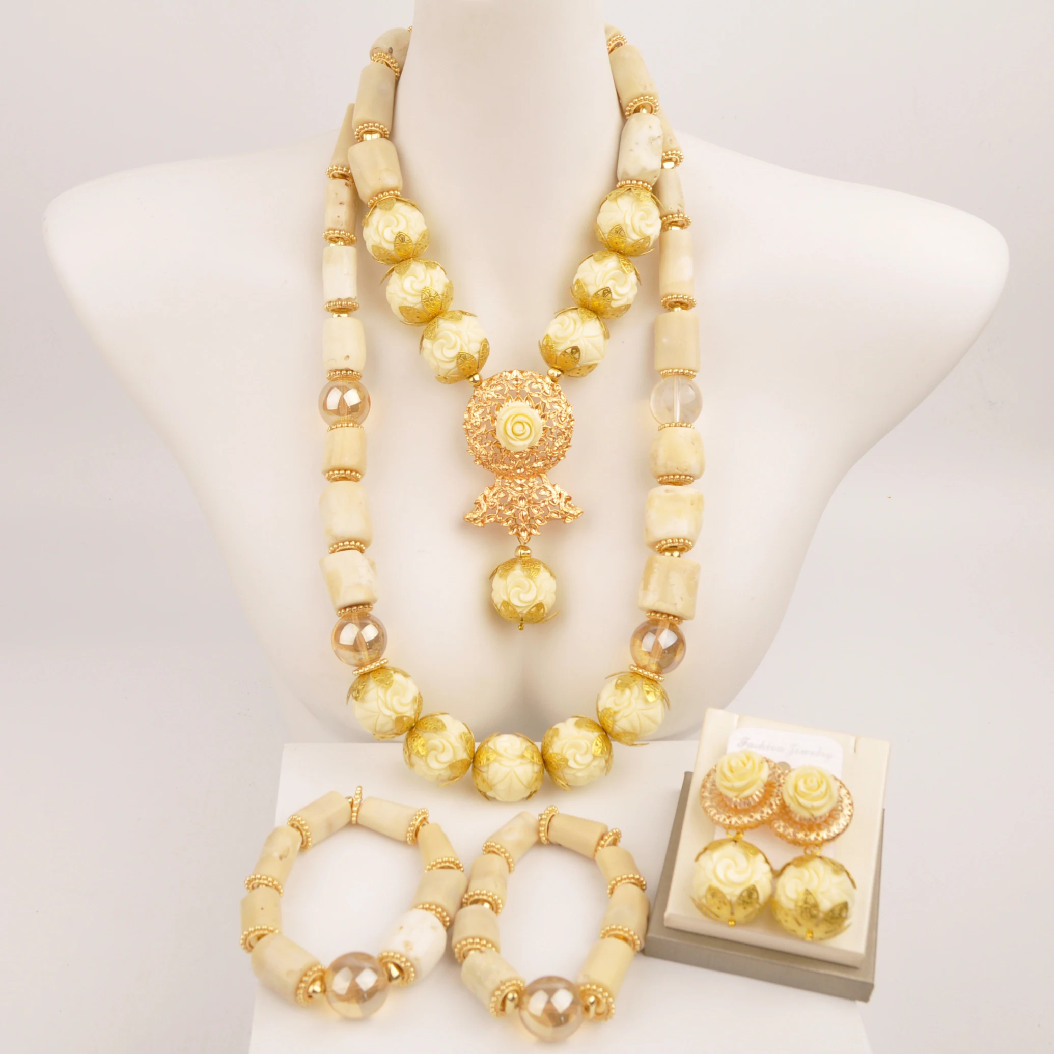 

White Natural Coral Necklace Nigerian Wedding African Beads Jewelry Set