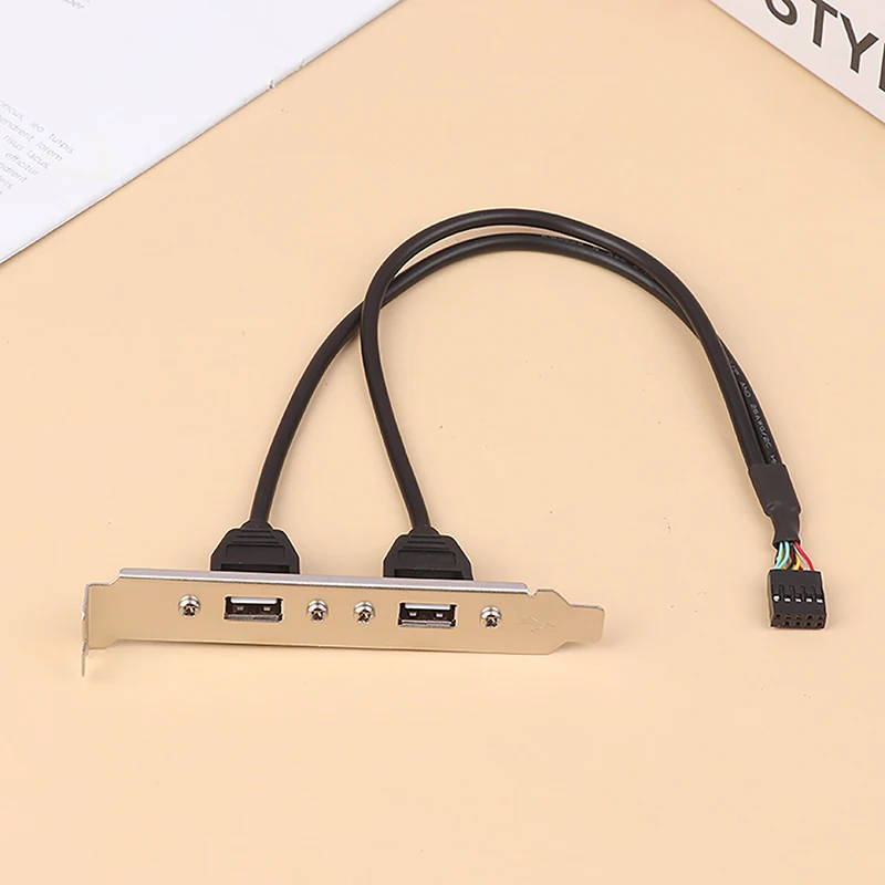 (BBQ4)30CM Black 2 Port USB 2.0 Motherboard Rear Panel Expansion Bracket To IDC 9 Pin Motherboard USB Cable Host Adapter