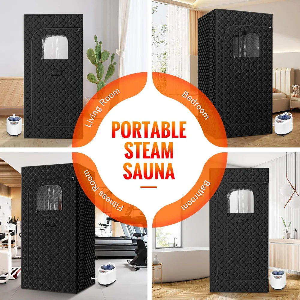 Tragbare Dampfsauna, tragbare Sauna für zu Hause, Saunazelt-Saunabox mit 2,6 l Dampfgarer, Fernbedienung schwarz, 2,6' x 2,6' x 5,9'