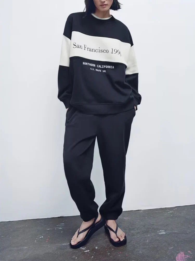 European style new arrival women's fashion versatile and elegant letter print round neck long-sleeved loose sweatshirt.