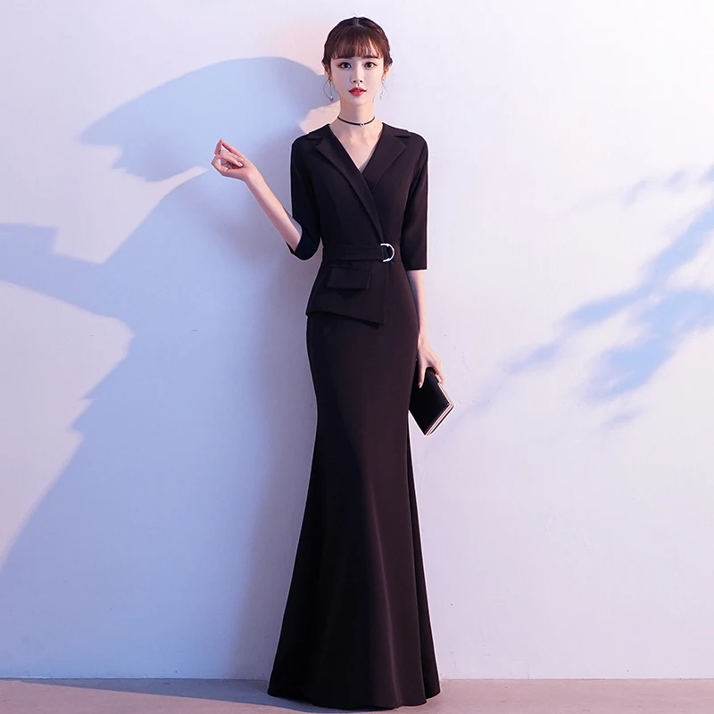 

Ele Bla Evening Gown Fi Tail Dr Women's Host High-End Aosphere Summer Ball Gown Korean Sle Long Sve