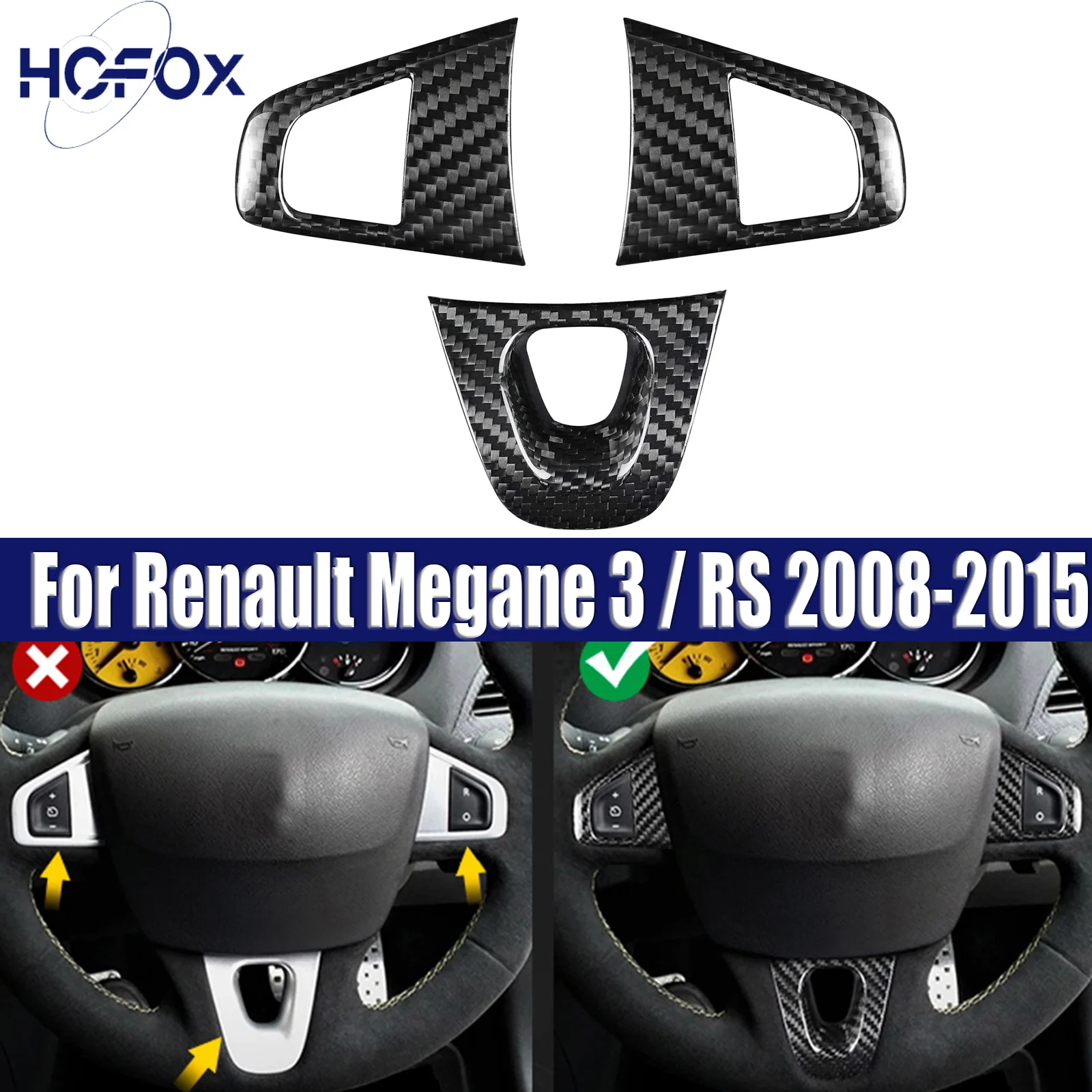 

For Renault Megane 3 / RS 2008-2015 Car Steering Wheel Trim Cover