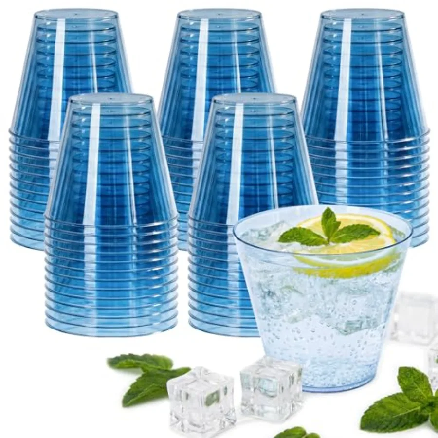 50 Pack Plastic Cups 9oz Plastic Cups, Fancy Disposable Cocktail Cup Stemless Wine Glasses for Party Wedding Thanksgiving Chris