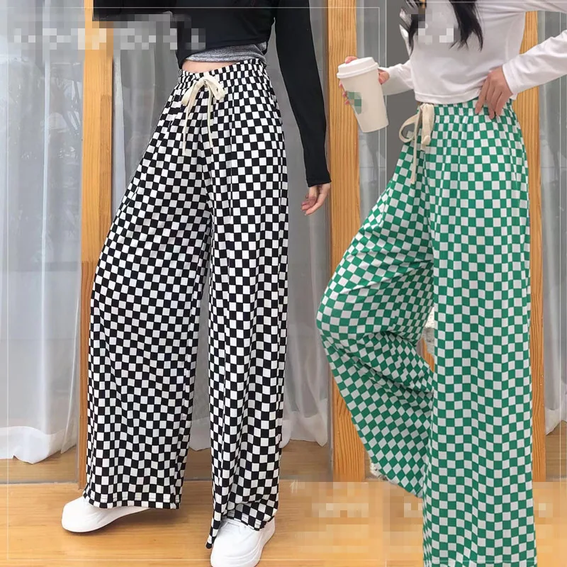 

Checkerboard Checkered Pants Women's Summer Thin High Waist Slim Slim Casual Wide Leg Pants Leopard Print Air Conditioning Pants