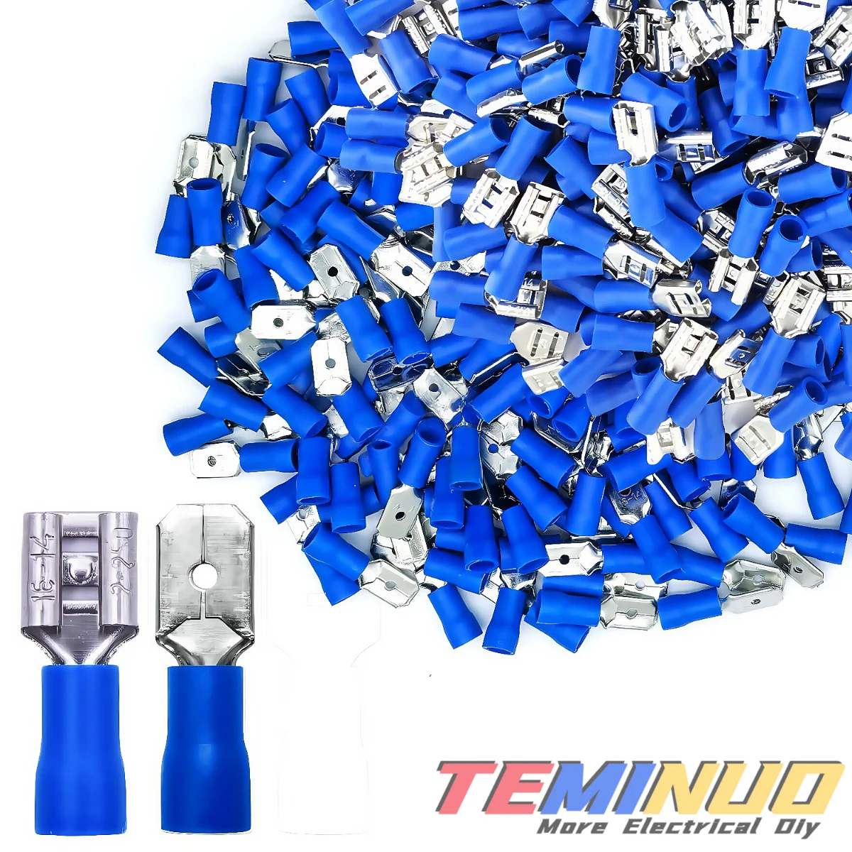 100 Stück Isolierte Stecker- und Buchsen-Schnellverbinder-Set, 3 Größen AWG 22-10 Flachsteckverbinder, 6,3mm/250 Serie Messing+PVC