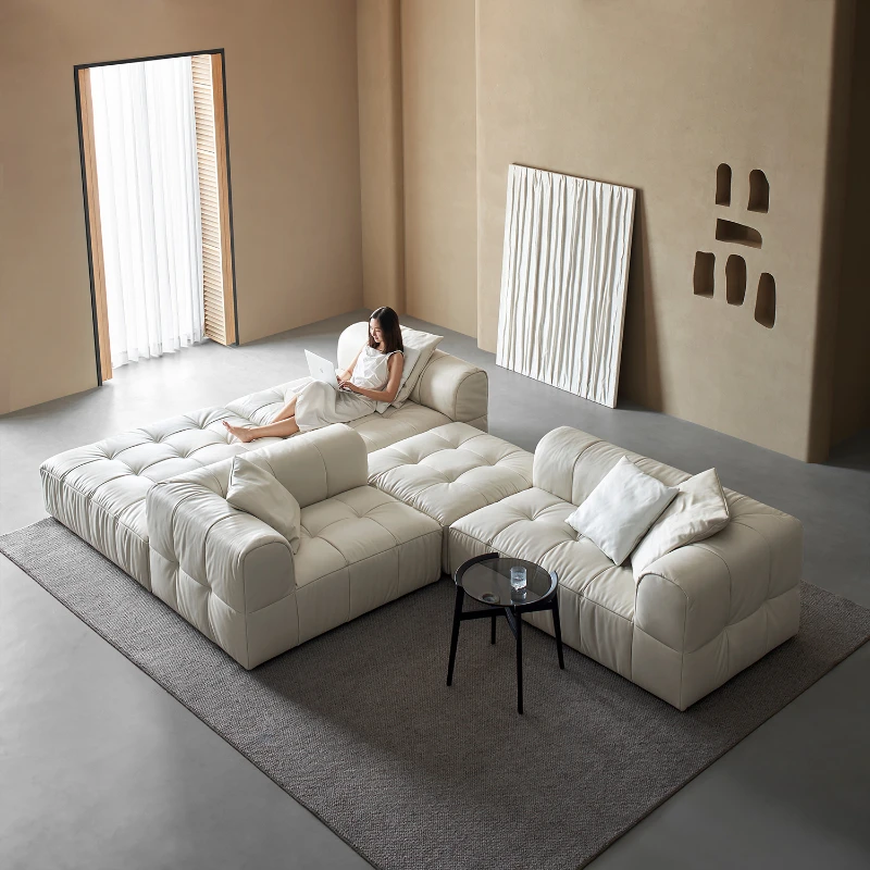 

Champagne sofa full leather module free combination horizontal hall double-sided simple modern villa Z