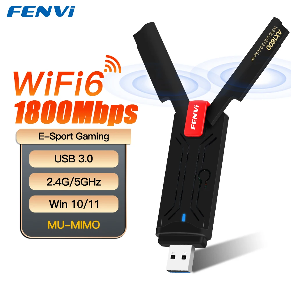 FENVI AX1800 WiFi 6 USB Adapter Dual Band 2.4G/5GHz Wireless Wi-Fi Dongle MT7921 Network Card USB 3.0 WiFi6 Adapter For Win10/11