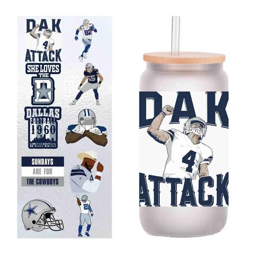 

10 pieces/pack dallas cowboys team UV transfer sticker Crystal label DIY glass sticker customized four inches.