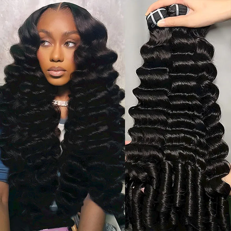Burmese Deep Curly Bundles Human Hair Raw Burmese Curly Loose Wave Human Hair 3/4 Bundle with Spiral Curl End Hair for Women Natural Black