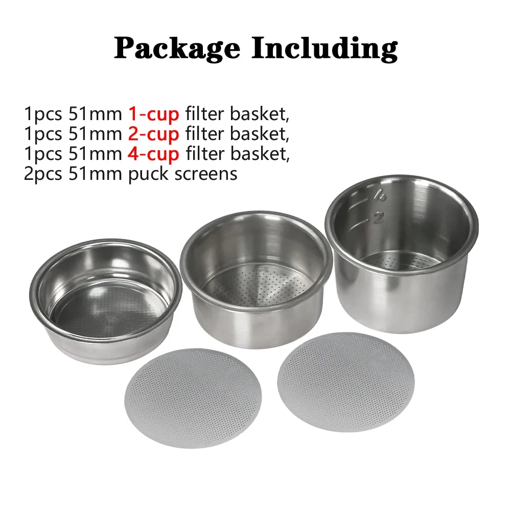 5 TEILE/SATZ 51mm Espresso Siebträger Körbe mit 51mm Puck Bildschirmen Kompatibel mit den meisten 51mm Kaffee Siebträger