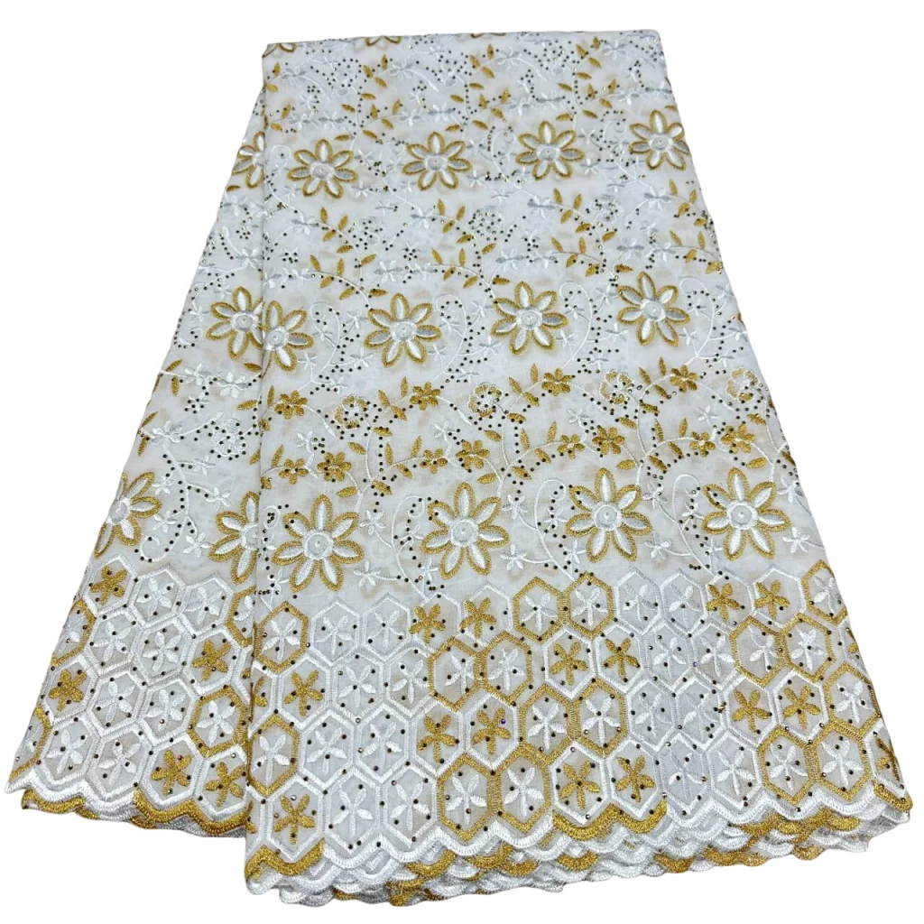 

Белое швейцарское кружево вуаль 2026, африканское, 100% хлопок, с вышивкой камнями, ткань для кружева, популярный нигерийский стиль, дубайский стиль
