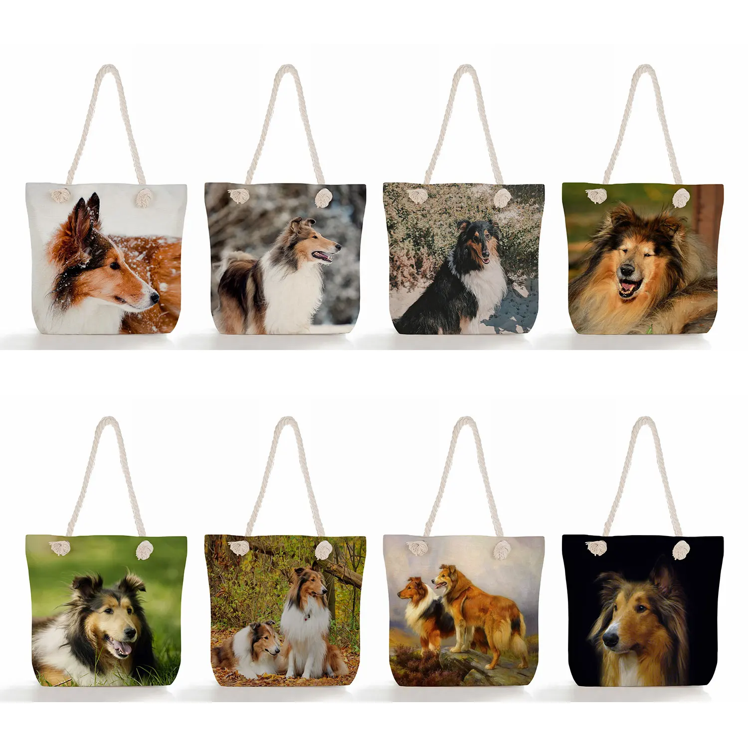 Rough Collie Animal Dog Printed Women Shoulder Bag High Capacity Ladies Casual Shopping Bag Outdoor Foldable Beach Travel Handba