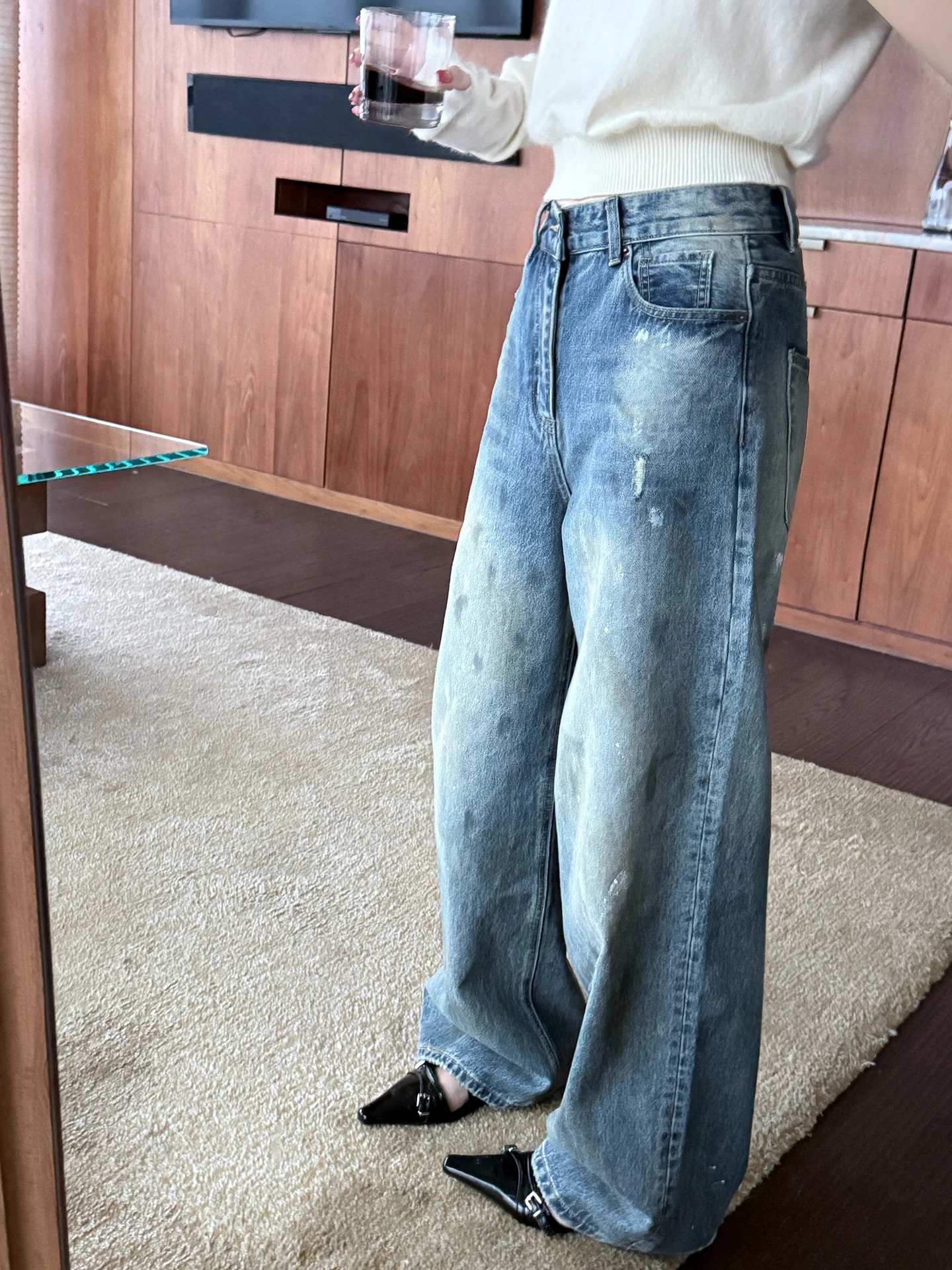 

Джинсы женские LaaReeToo Vintage Waed Blue с дизайнерскими прорезями, облегающие, прямые, повседневные, из хлопка, с высокой талией, на молнии