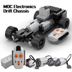 MOC Electronics Drift Chassis Double Motors Rear Wheel Drive Technical Cars RC Motorized STEAM Building Blocks Educational Toys