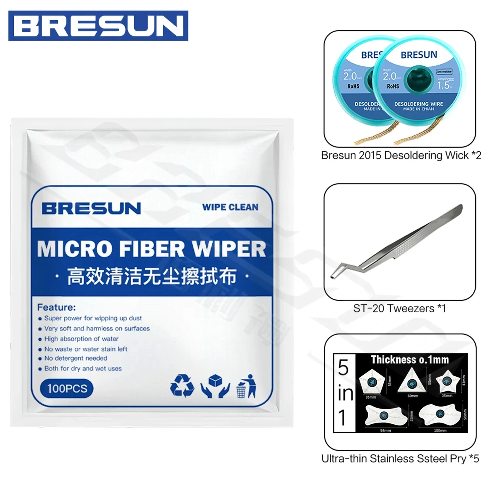 Bresun Antistatisches fusselfreies Reinigungstuch-Set für Telefon, Tablet, LCD-Linse, Glasrückabdeckung, Staubentfernungs-Reparaturwerkzeug-Set – Detail 6