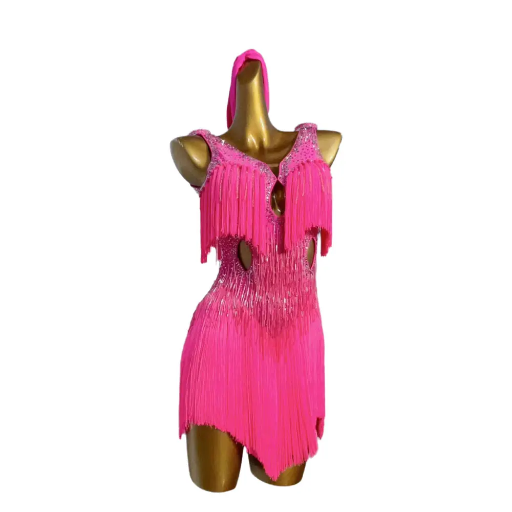 Latin Dance Stage Women's High-end Custom Sleeveless Tassel Dress Samba Rhinestone Performance Costume Dress