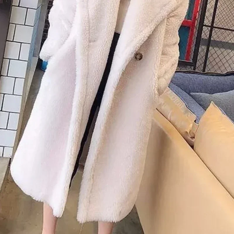 Lamb Wool Long Over The Knee 2024 Autumn Winter New Fashion Large Size Loose Foreign Style Thickened Cotton-padded Coat Tide