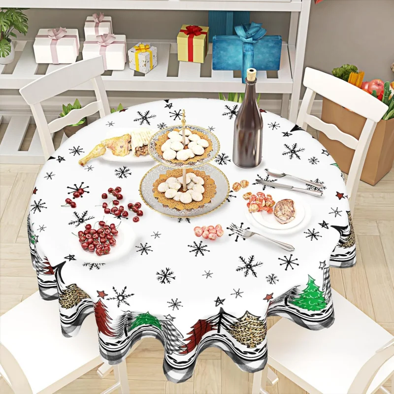 Christmas circular tablecloth snowflake black buffalo grid decoration outdoor living room table mat 60X60cm